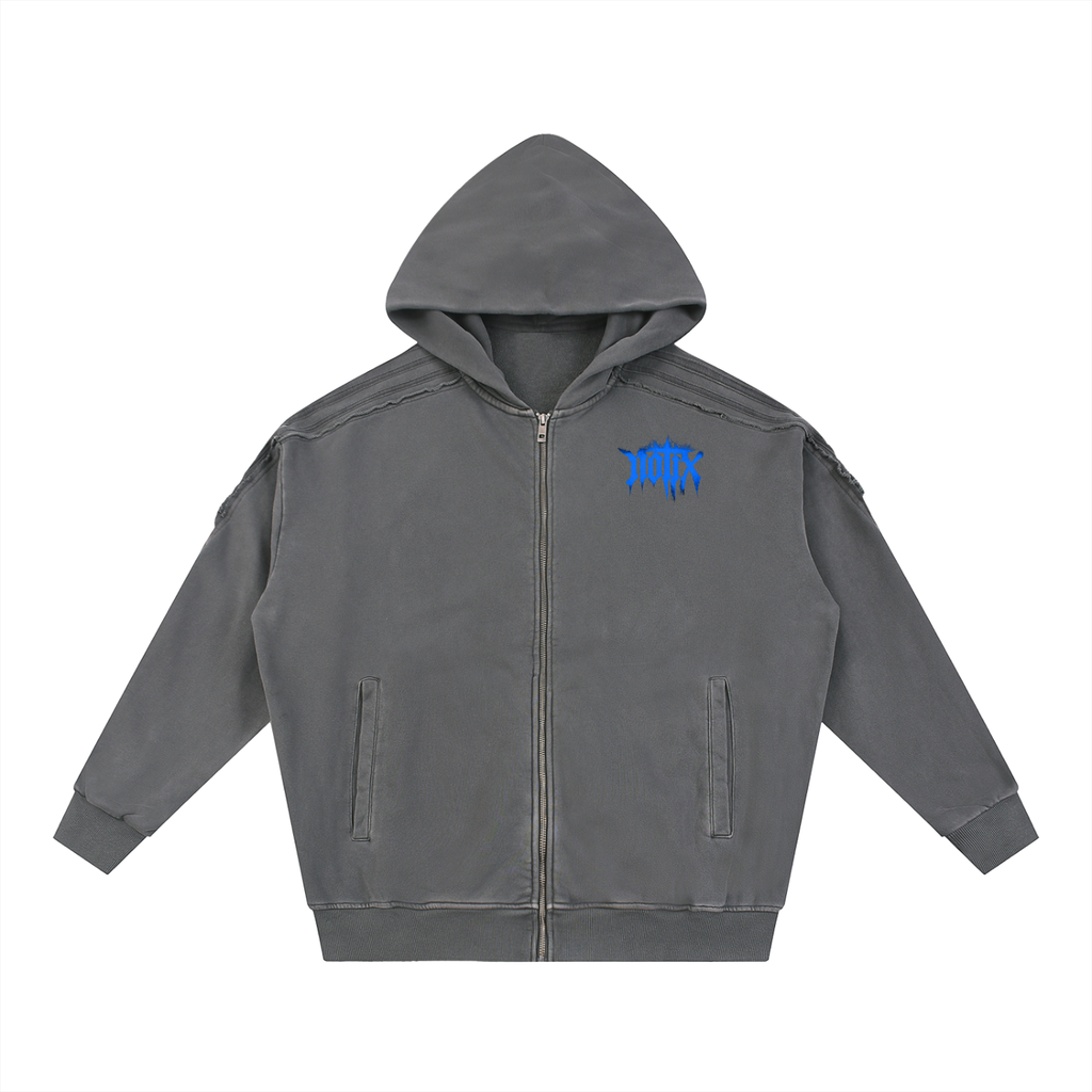 Notix Snow Washed Tape Raw Edge Zip Hoodie