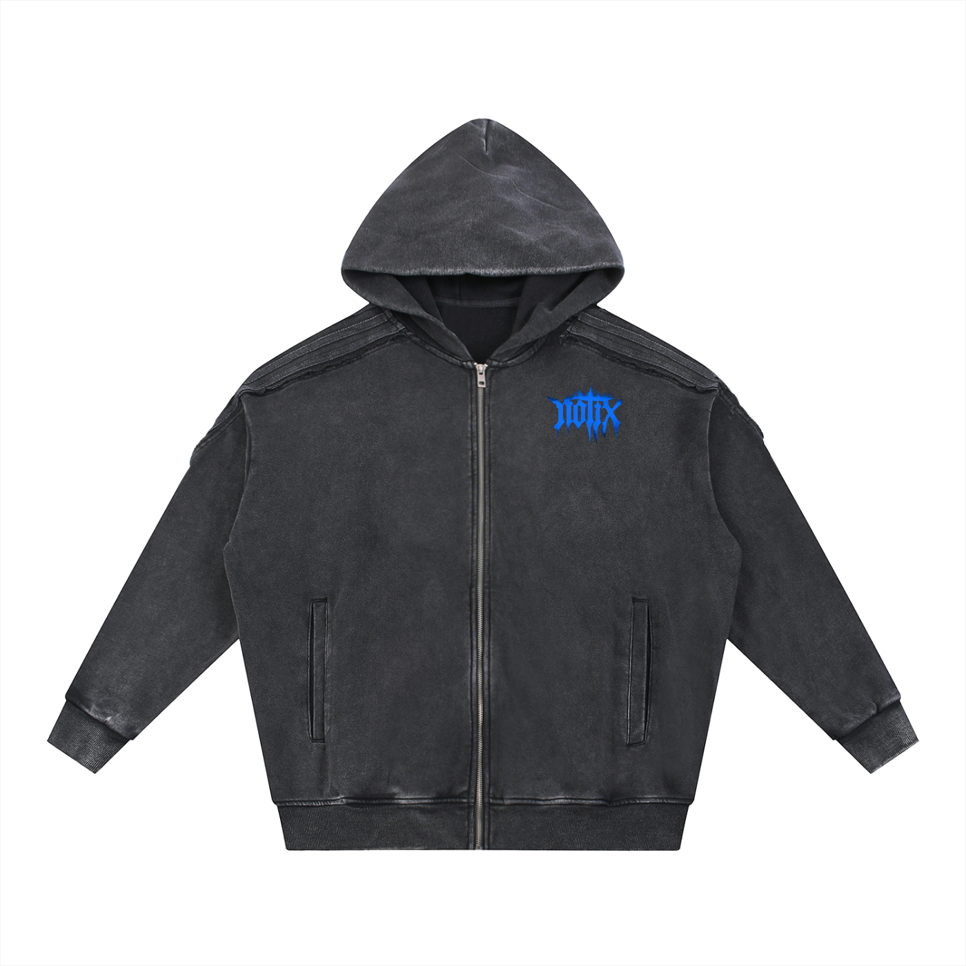 Notix Snow Washed Tape Raw Edge Zip Hoodie